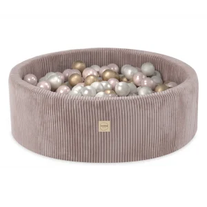 Rund Beige Manchester Bollhav Med 200 Bollar - Pärla/Rosa/Guld, 90x30cm